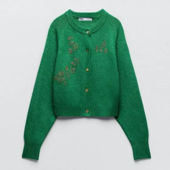 ZARA KNIT CARDIGAN WITH BEADS - Picture 8 of 11